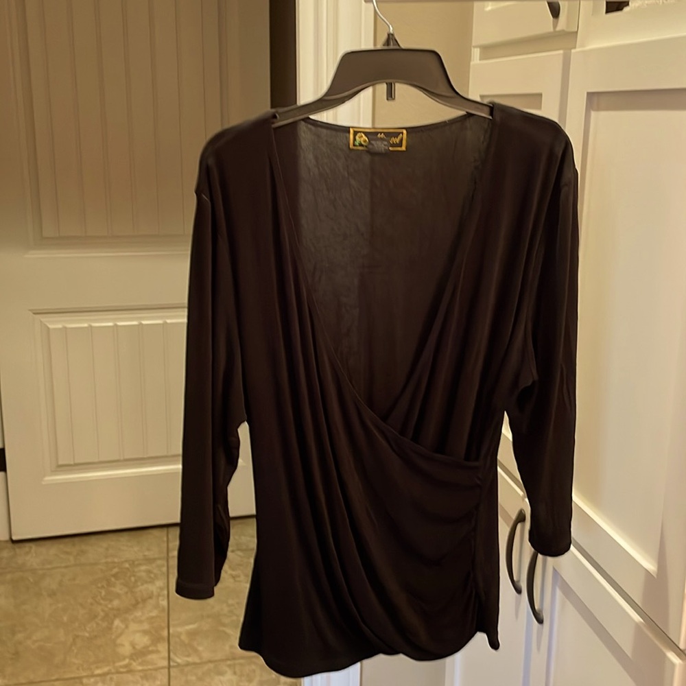 Jet black jersey knit cross body long sleeve